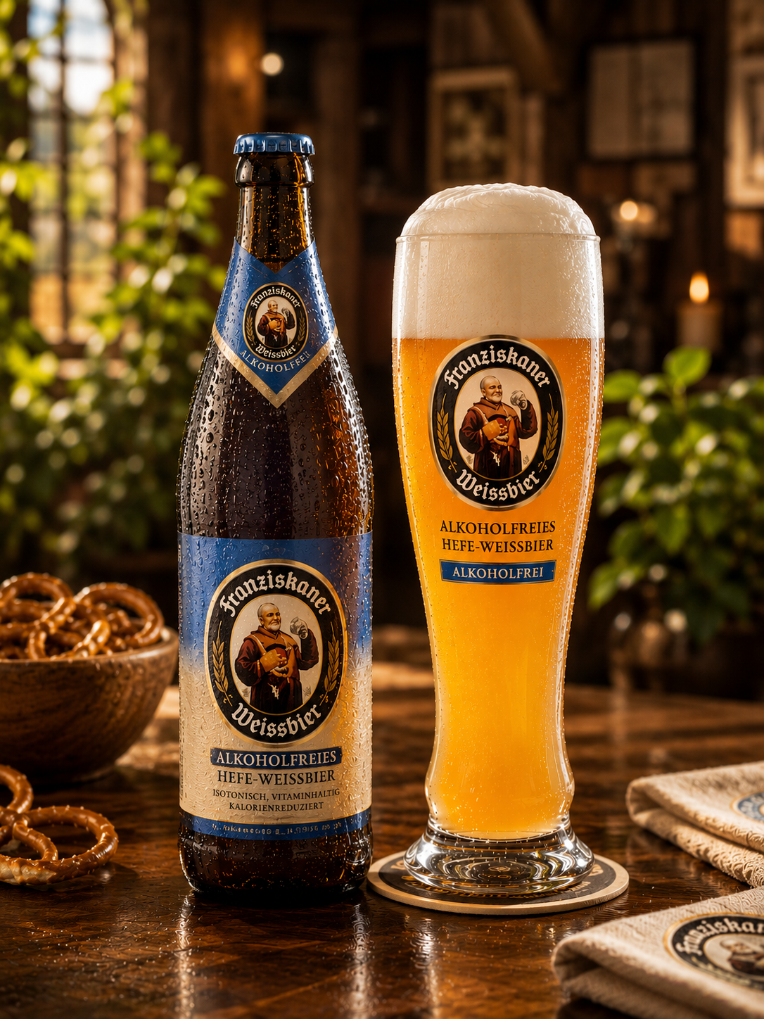 Bier Franziskaner alkoholfreies Hefeweizen bei L'Antica Pizzeria Napoletana Stuttgart
